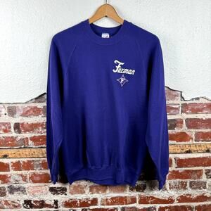 Vintage Furman University Sweatshirt Size XL Purple Fleece Crewneck NCAA USA 90s